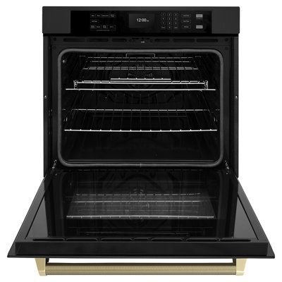 ZLINE Autograph 30 in. True Convection Single Wall Oven in Black Steel with Bronze Helix Handle