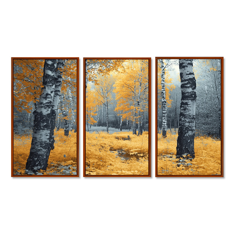Autumn Birch Trees Forest Panorama - ensemble de décoration murale forêt, H 28 po x l 36 po x P 1 po