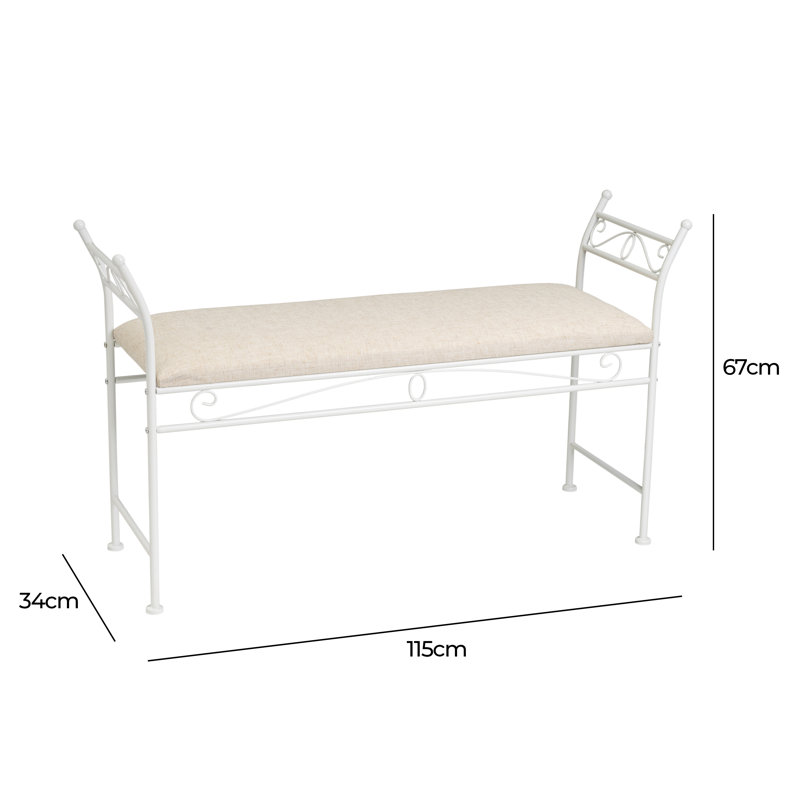 Dedman Linen Upholstered Bench, White/Beige