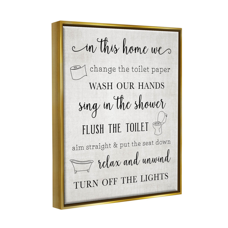 Gold Framed Bathroom Rules Canvas Art, 21" x 17"