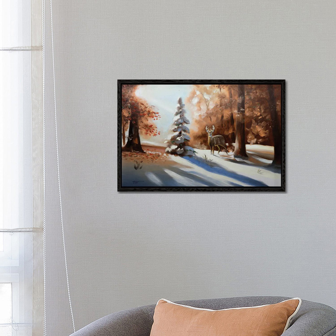 Deer At Dawn In Snowy Woods von D. "Rusty" Rust - Gallery-Wrapped Canvas Giclée