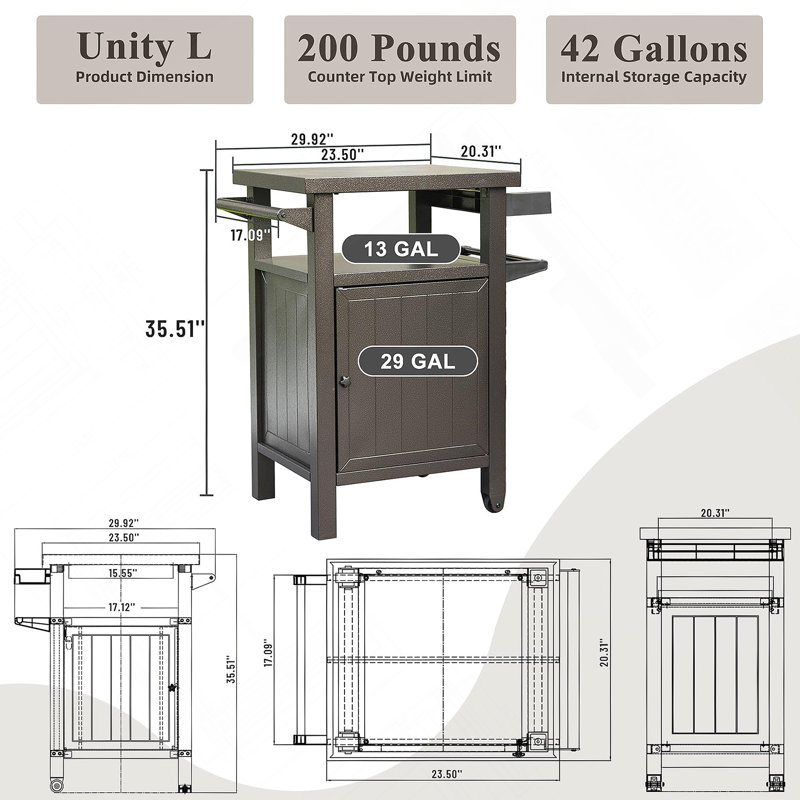 Grill Carts With Storage And Wheels, Brown, Brown
