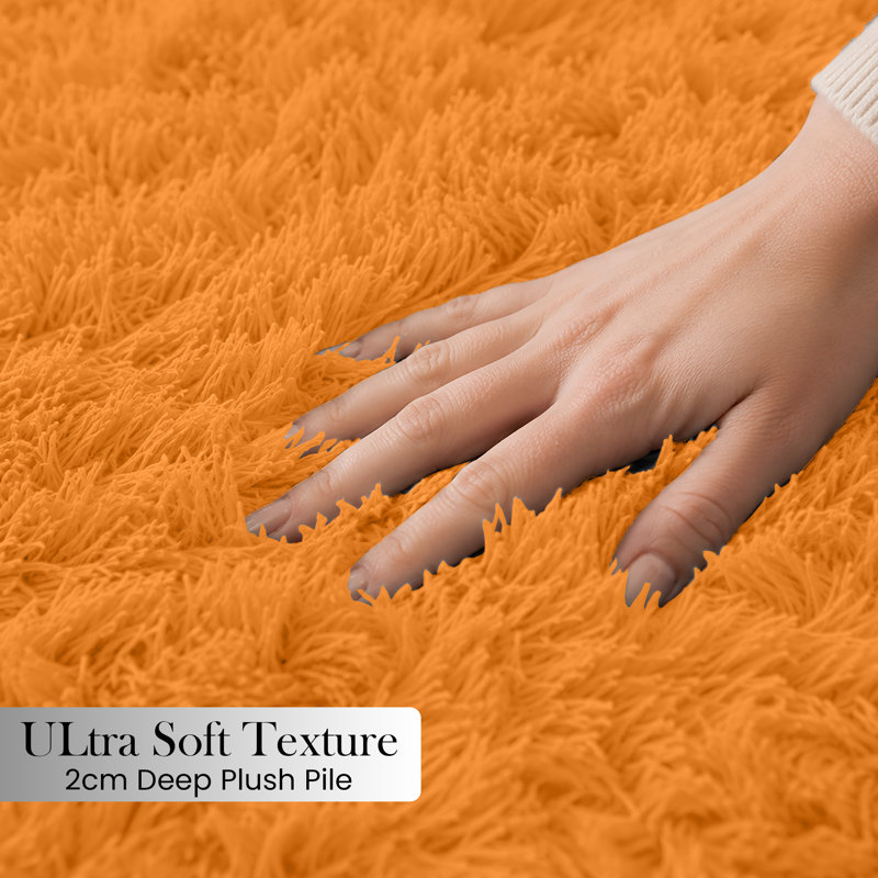 Luxury Plush Shaggy Area Rug & Runner, Soft Deep-Pile Non-Slip Living Room Carpet, Ochre, Runner 60 x 110 cm