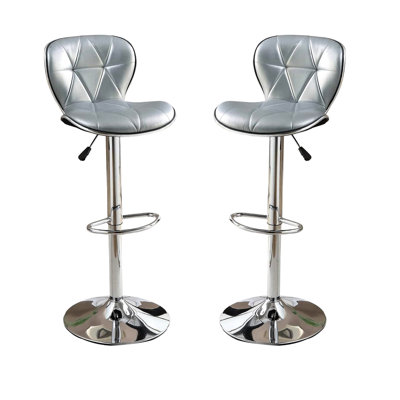 Contemporary Silver Faux Leather - Adjustable With Seats And Base Modern Counter Height Stools Cushioned