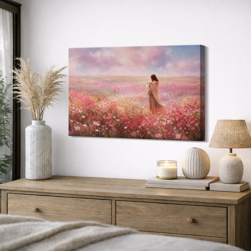 Art de champ de fleurs, images de paysage naturel, impression sur toile encadrée, Toile tendue, H 12 po x l 18 po x P 1,5 po