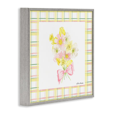 Spring Daffodils on Plaid Framed Giclee, design by Lee Ann Sanders
