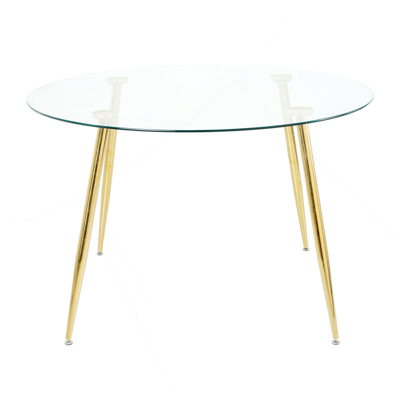 Table en verre moderne simple de 47,2 po, matériau en métal de verre trempé de haute qualité, pieds plaqués or, convient pour la cuisine de restaurant (ensemble de 1)