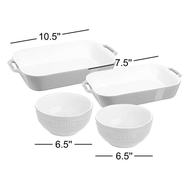 Ceramics 4 Piece Baker Set, White