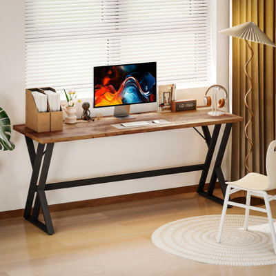 Spacious Writing Desk with X-Shaped Steel Frame, 71" Computer Desk