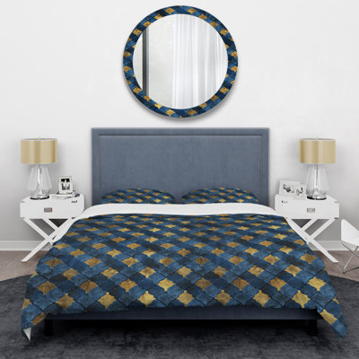 Navy Blue Glam Houndstooth - Glam Duvet Cover Set