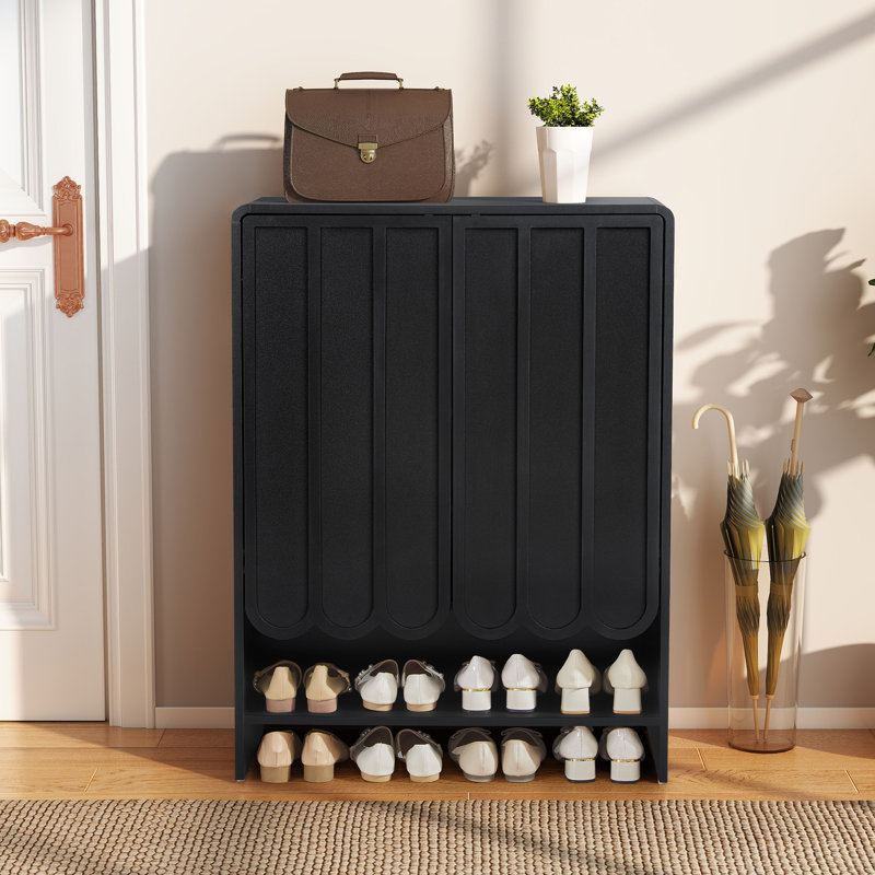 24 Pair Shoe Storage Cabinet With Adjustable Shelves, Black