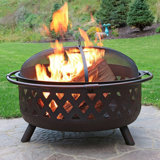 Mast Round Wood-Burning Bronze Finish Crossweave Fire Pit with Screen and Poker