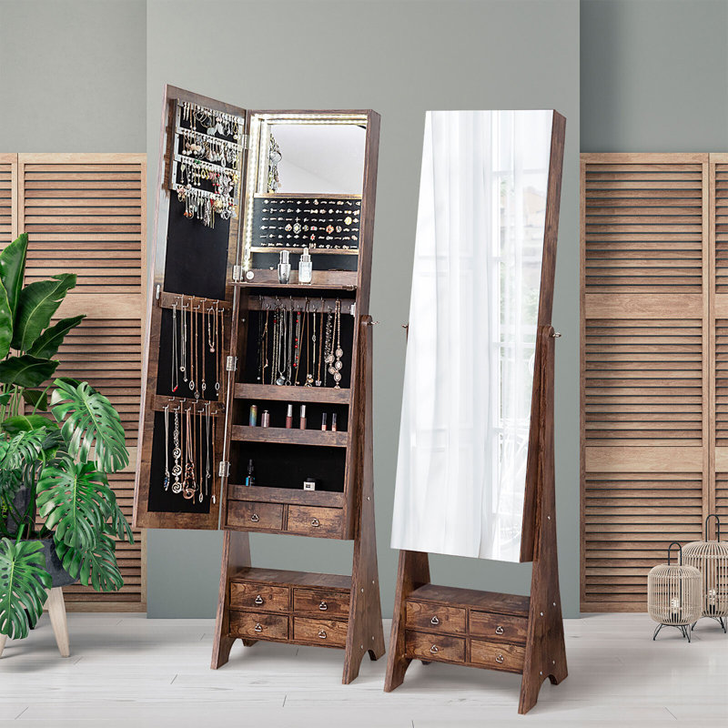 Armoire à bijoux avec miroir Keavin, Brun rustique