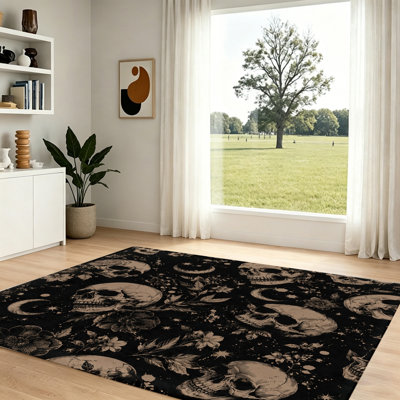 Tapis à motif de crâne gothique, décor d'Halloween unique, tapis de sol intérieur doux et durable pour salon, chambre à coucher, dortoir, extérieur, maison
