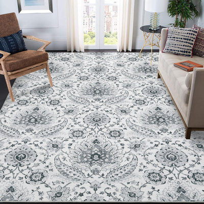 Tapis floral lavable à la machine avec envers en caoutchouc pour le salon Tapis antidérapant pour salle à manger Tapis de sol facile à nettoyer pour la chambre à coucher