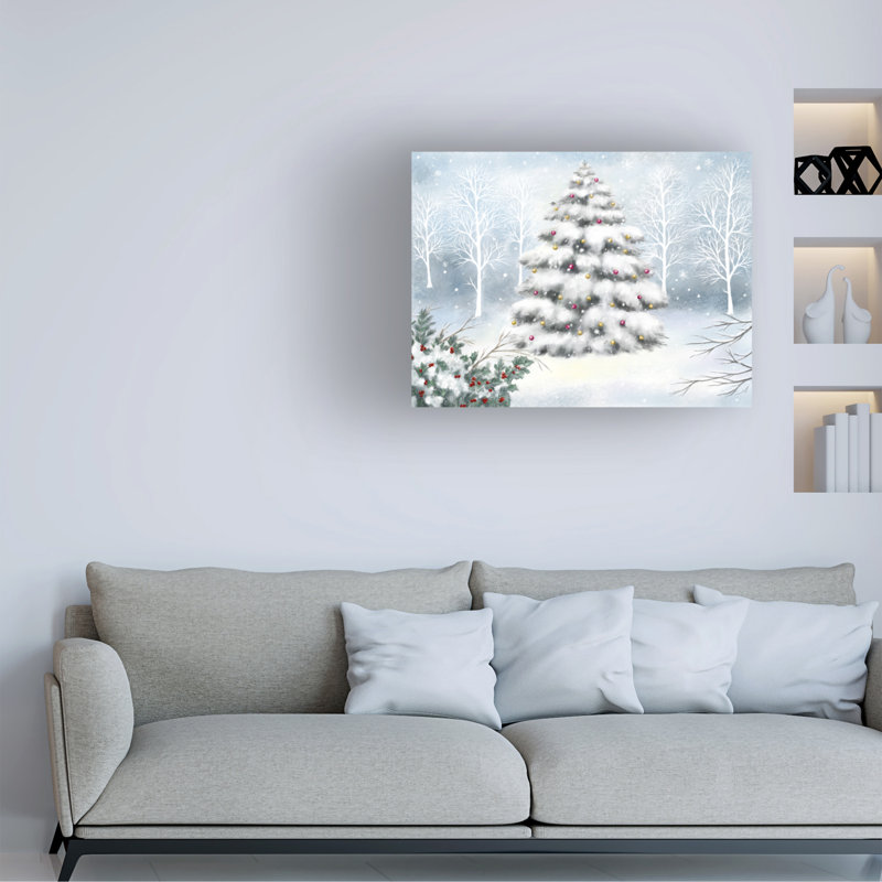 Art sur toile «bol, flocons de neige, baies et brindilles», H 14 po x l 19 po