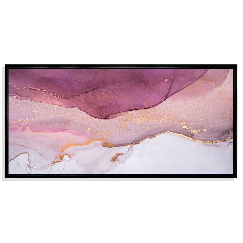 " Pink And Golden Marble Art Ripples ", Black Framed, 8" H x 12" W x 1" D