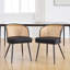 Chaises de salle à manger rembourrées en tissu de polyuréthane 19,3 po H avec dossier canne et structure en métal noir-344166916-364064136