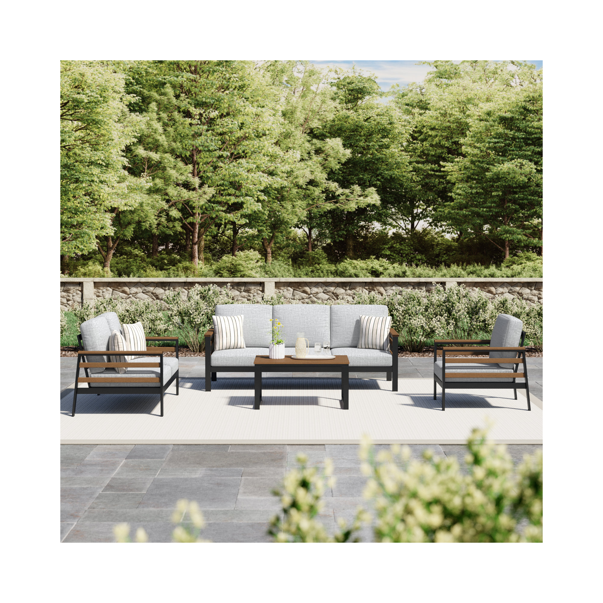 Townsend 4 Piece Sofa Seating Group with Sunbrella Cushions, Canvas Granite