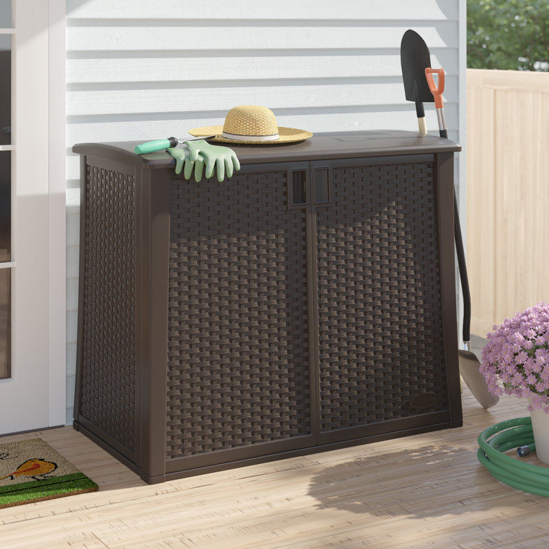Suncast 42.25'' W 97 Gallons Water Resistant Resin Lockable Cabinet Deck Box, Brown