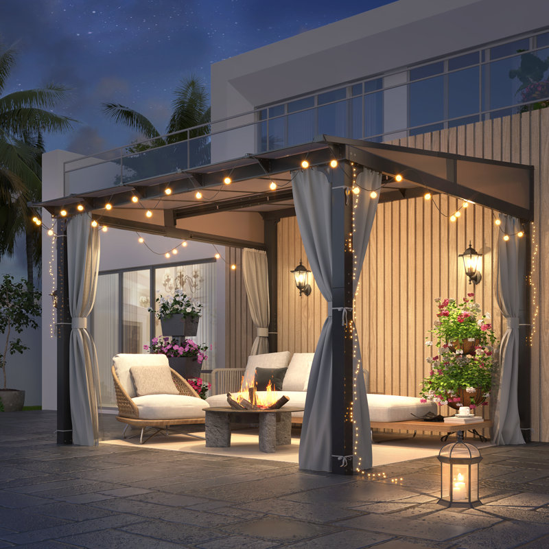 10 ft. W x 10 ft. D Aluminum Patio Gazebo, Wall-mounted Polycarbonate Hardtop Gazebo, 10 ft. W x 10 ft. D