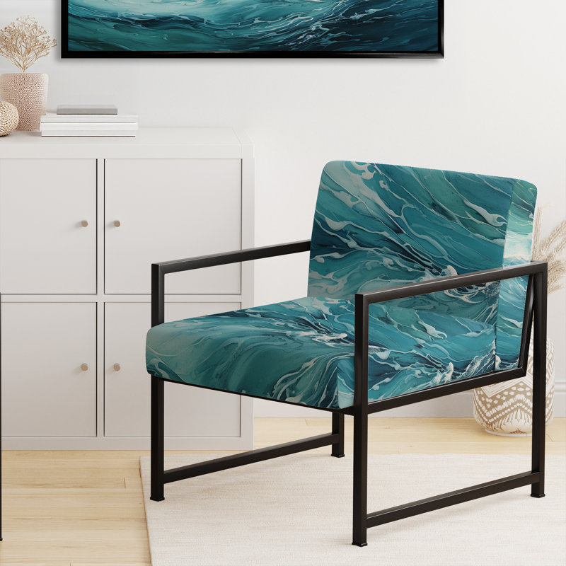 Fauteuil d'appoint rembourré bleu Ocean Teal Wave Expression, Noir