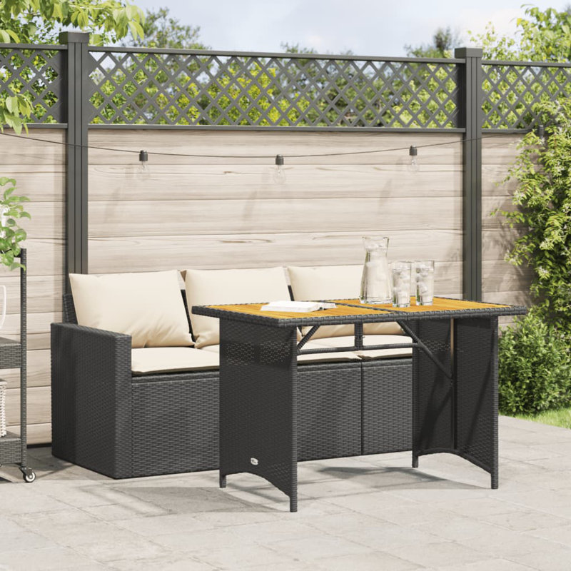 Latitude Run® 2 Piece Patio Dining Set With Cushions Poly Rattan, Black