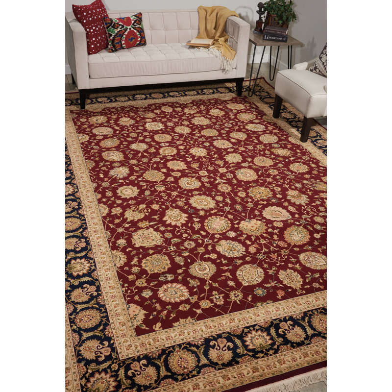Tapis bourgogne en laine noué à la main Bilbrey