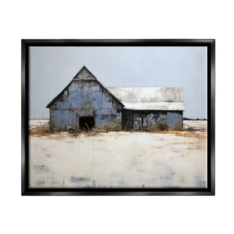 Winter Country Barn - reproduction de cadre flottant sur toile, H 17 po x l 21 po x P 1,7 po, Cadre flottant noir de jais