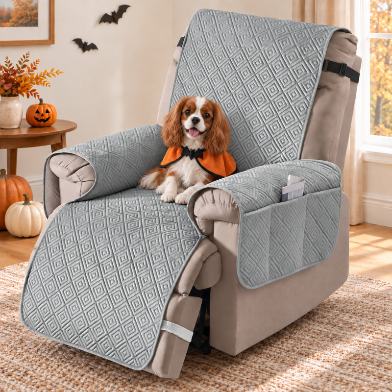 Housse de canapé inclinable en velours imperméable Wildee, Grand l 30 po, Velours gris clair