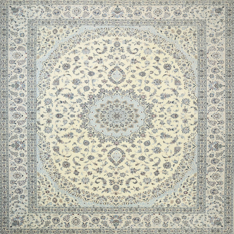 Tapis bleu/gris traditionnel, Rond 5 pi