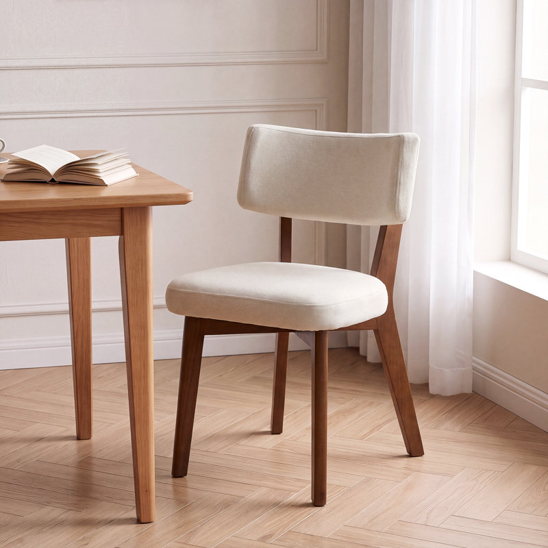 46 cm H Linen Side Chair in Beige