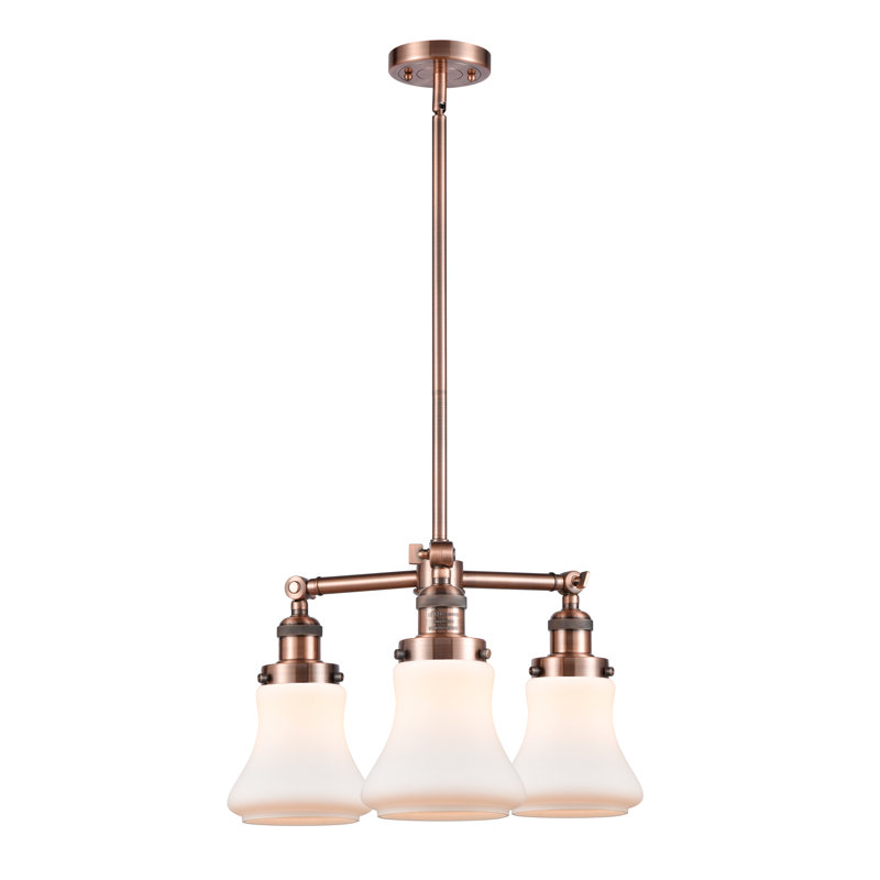 Lustre classique à 3 lumières Edda, Blanc mat, Cuivre antique, Ampoule DEL rétro de 3,5 watts