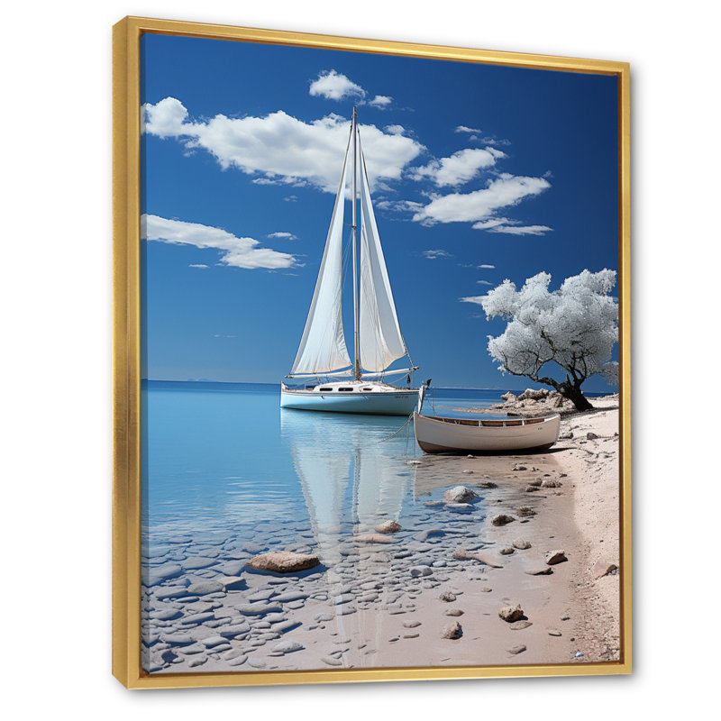 Dandir " Boat Elegance Minimalism III ", 32" H x 24" W x 1" D, Gold Floater Framed