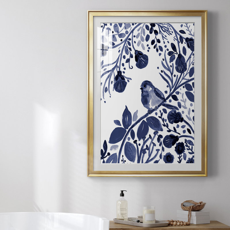 Indigo Song II, reproduction encadrée de qualité supérieure - prête à être accrochée, Cadre doré, L 26,5 po x H 36,5 po