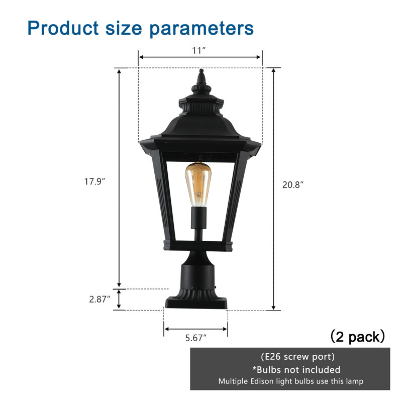 21" Vintage Outdoor Post Lantern Light - Weather-Resistant Black Aluminum Pillar Lamp for Driveway & Garden Pathway