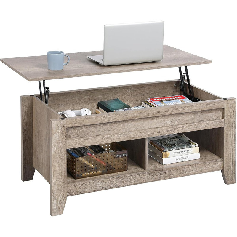 Table basse à plateau relevable, table basse avec compartiment de rangement caché et tablette inférieure, table centrale de 41 po pour le salon, le bureau