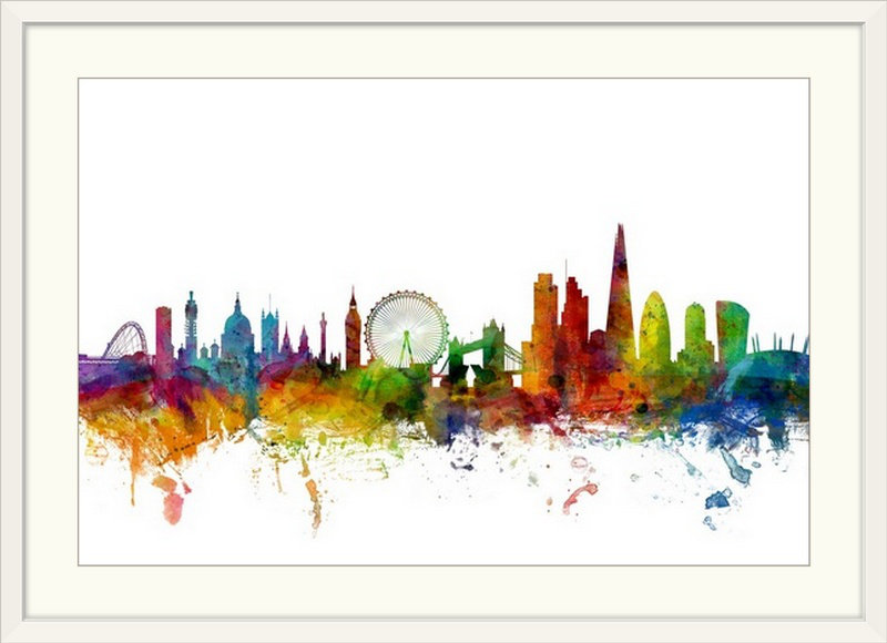 «Francy London England Skyline» par Michael Tompsett, impression, Cadre blanc, H 20 po x l 26 po x P 1 po
