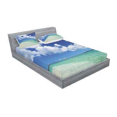 Island Sea Life Wavy Vivid Open Sunny Sea Shore Sand Beach Art Microfiber  Fitted Sheet -  Ambesonne, bswpil_22962_full