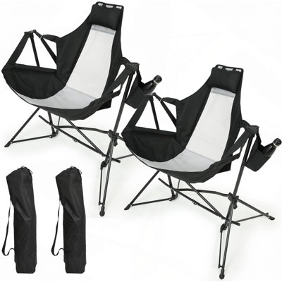 Camping Chair, Folding Portable Rocking Chair, Aluminum Alloy Adjustable Back Swinging Chair With Pillow Cup Holder, Recliner With Carry Bag For Outdoor Travel Lawn Backyard (2Pcs)