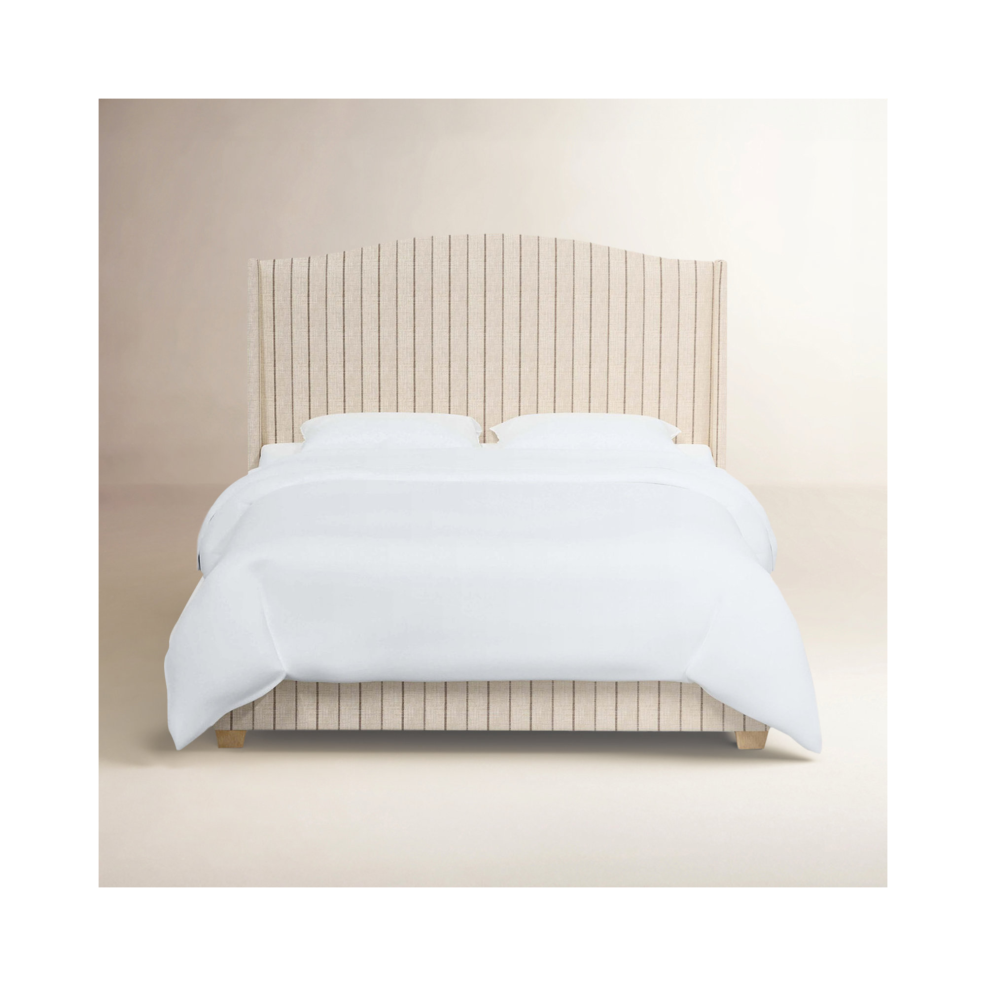 Allis Upholstered Wingback Bed, Fritz Charcoal Stripe, King