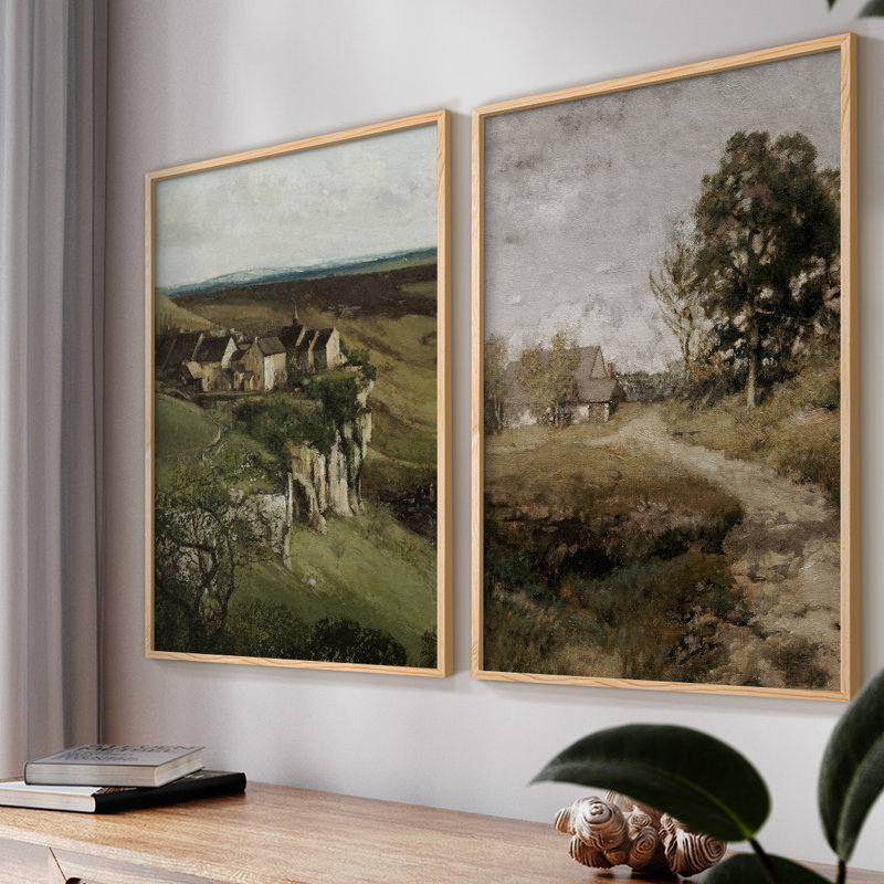 «Vintage Landscape XLV», impression giclée sur cadre - ensemble de 2, Naturel, H 12 po x l 30 po