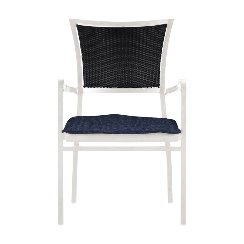 Aire Stacking Patio Dining Armchair With Cushions, Welt, Intermix Indigo, Chalk / Black