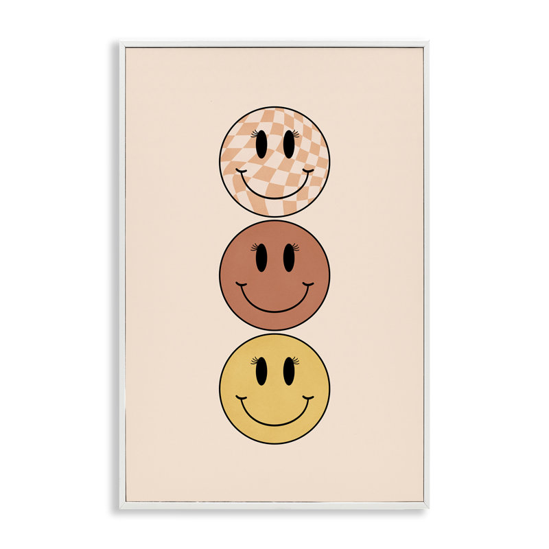 «Retro Smileys Trio», estampe numérique par JJ Design House, LLC., Estampe numérique encadrée blanc bord de mer