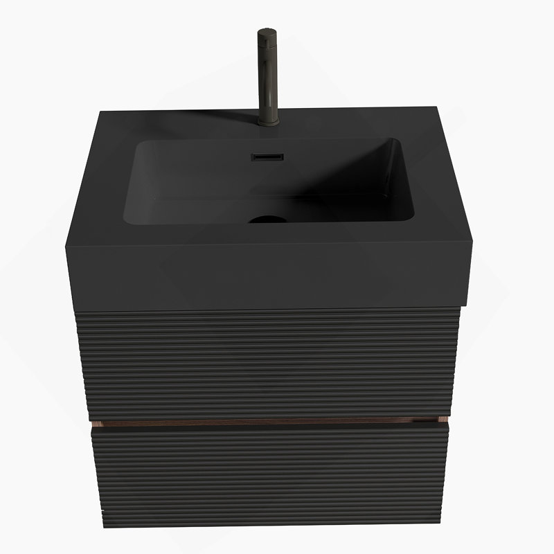 Meuble-lavabo 24 po avec lavabo en quartz noir mat Grace, 24", Noir