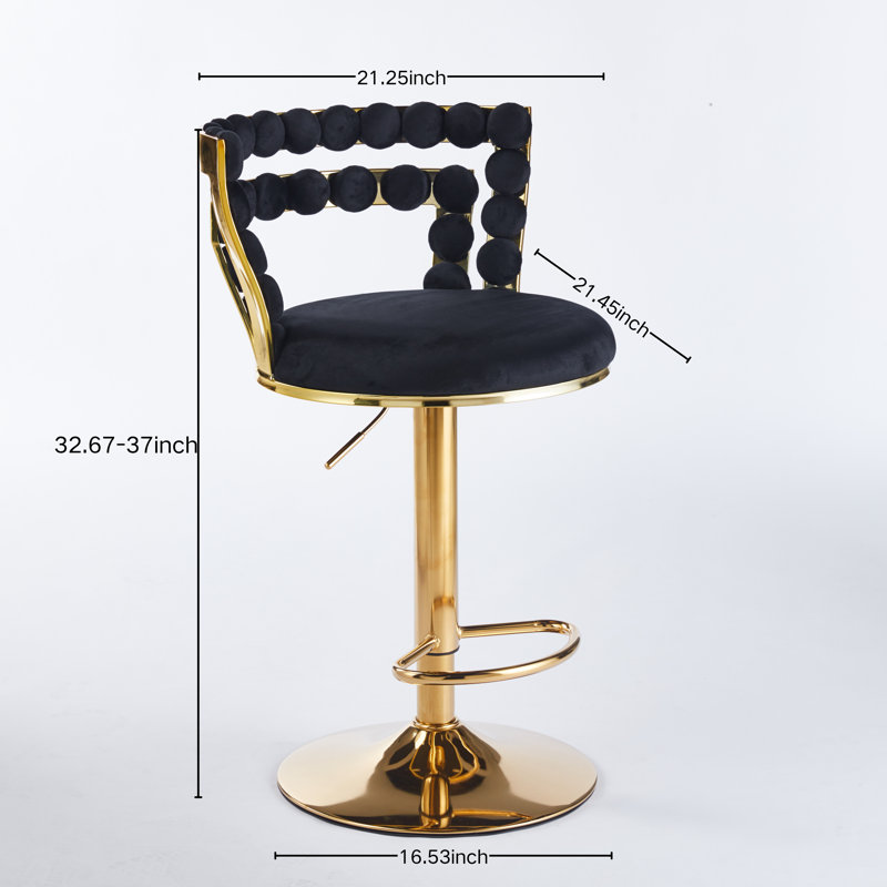 Wardat Set of 2 Bar Chair with Golden Iron Tube Legs, Black