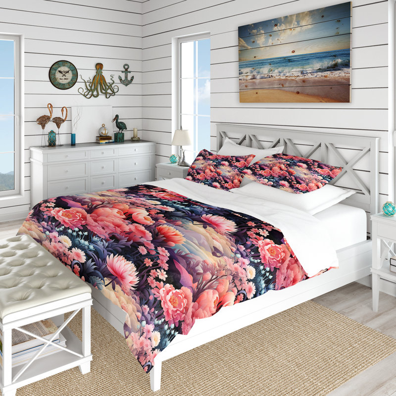Pink Underwater Coral Dreamscape I - Ensemble de housse de couette bord de mer