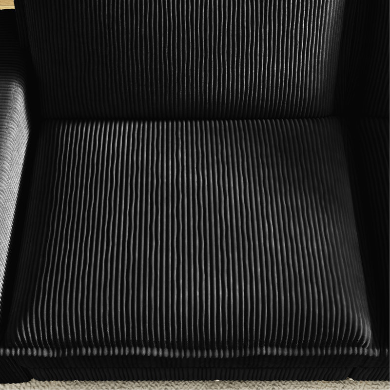 Siège profond modulaire noir avec structure en bois massif et amovible, convient au salon, à la chambre à coucher - Coussins en mousse épaisse et respirante en velours côtelé Ressort de serpent surdimensionné, divers espaces comme