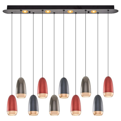 Élégant lustre en métal avec capuchon en verre opale, 39,4 x 5,9 x 47,2 pouces | 1 x douille DEL 45 W, 3 000 K / 4 500 lm | Assemblé, design élégant rouge, bleu et gris | Parfait pour la salle à manger, le salon et les entrées