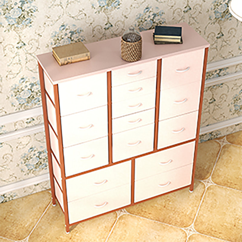 Étagère de rangement à 15 tiroirs en tissu, Rose